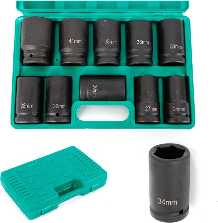 10tlg Schlagschrauber Kraftnuss Stecknüsse Set 24-46mm Kraft-Steckschlüsselsatz 1'' Langnuss für Schlagschrauber Sechsec...