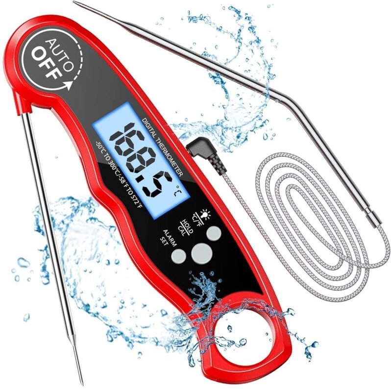 Fleischthermometer Digital, Sofort Lesen Bratenthermometer Grillthermometer, Externe Lange Sonde mit 102cm-Edelstahlkabe...
