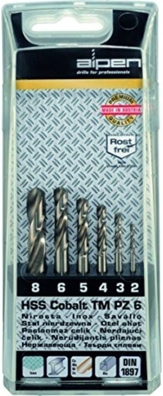 Alpen - 100906100 hss-e Metall-Spiralbohrer-Set 6teilig Cobalt din 1897 Zylinderschaft 1 Set