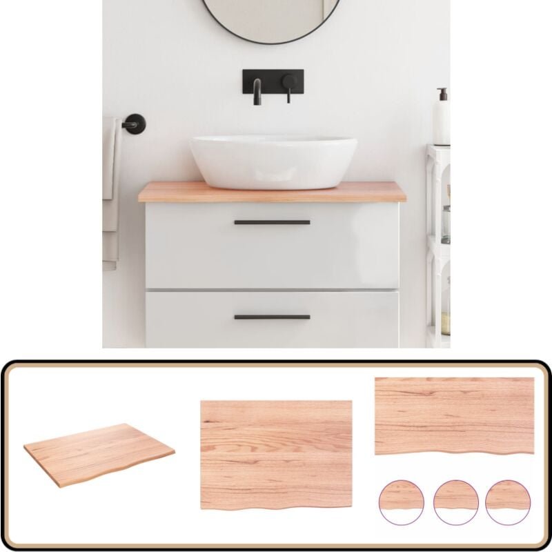 Waschtischplatte Hellbraun 80x60x2 cm Massivholz Behandelt - Eichenholz Platte - Holz Waschttischplatte - Badrenovierung...
