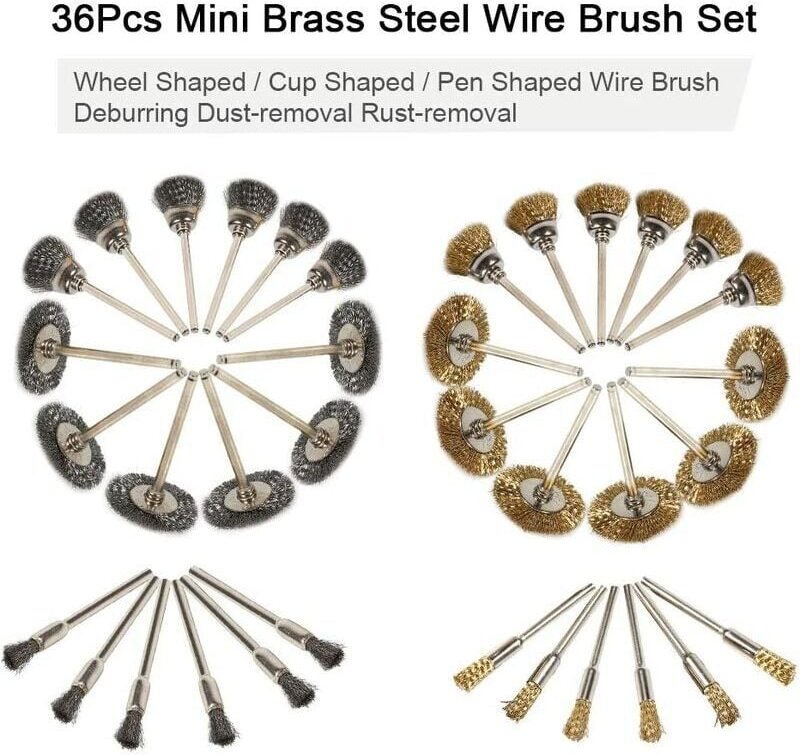 Drahtbürsten, 36-teilig, Polierbürstendrahtsatz aus Messing für Bohrwerkzeuge, Edelstahldraht, Rotationsbürsten