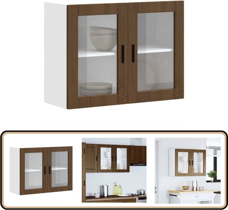 Küchen-Hängeschrank mit Glastür Porto Braun Eichen-Optik - Vidaxl