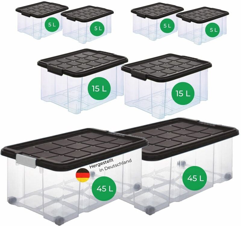 Aufbewahrungsbox Aufbewahrungsbox mit Deckel 2x45 l + 2x 15L + 4x 5L - Novatool