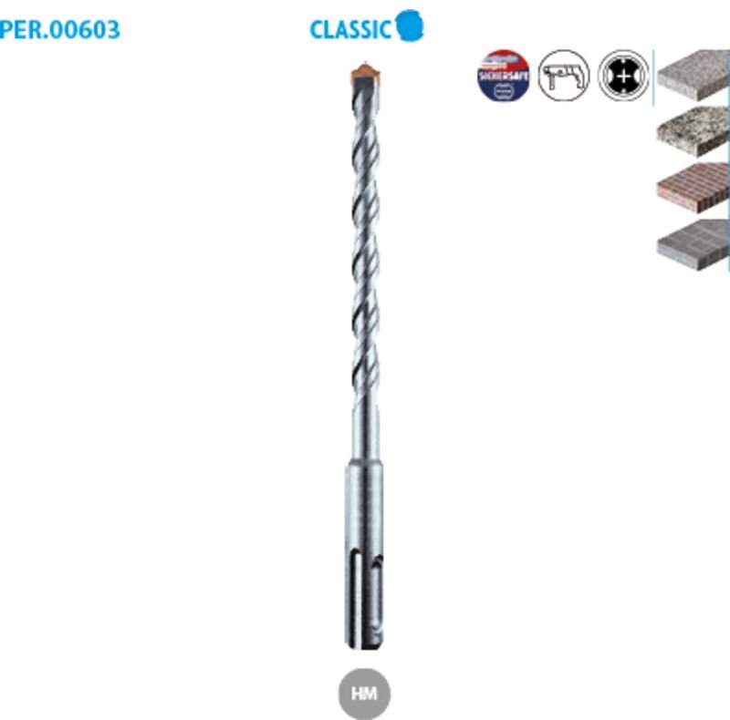 Foret SDS+ 2 Schneiden Beton Classic ø 6 Länge 260 Länge Nutzbar 200mm