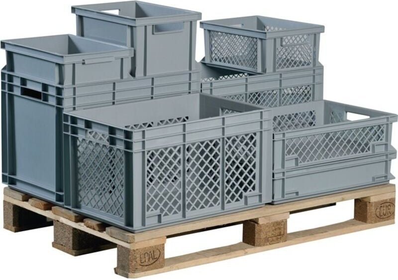 Thumbnail - Lockweiler - Transportstapelbehälter L600xB400xH320mm grau pp Durchfassgriff Seitenwände durchbrochen