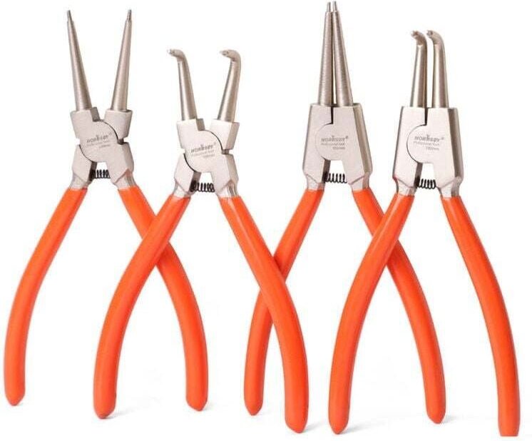 Satz mit 4 Zangen zum Einsetzen und Entfernen von Sprengringen für gebogene Wellen. Zange zum Einsetzen und Entfernen vo...