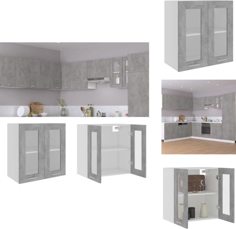 Hängeglasschrank Betongrau 60x31x60 cm Holzwerkstoff - Küchenregal - Wandhängeschrank - Spülbeckenaufbewahrung - Kücheno...
