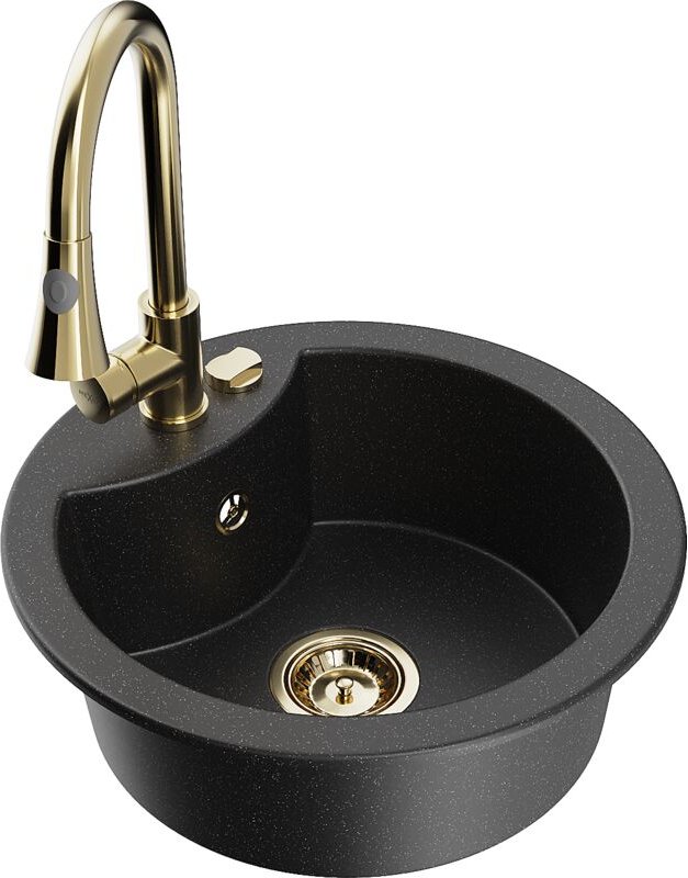 Diego 1-Becken-Granit-Spüle mit Mischbatterie Elia, Schwarz/Silbermetallic - 6512-73-670101-50 - Mexen