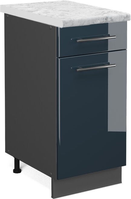 Vicco - Küchenschränke Fame-Line, Dunkelblau Hochglanz, 40 cm , ap Marmor