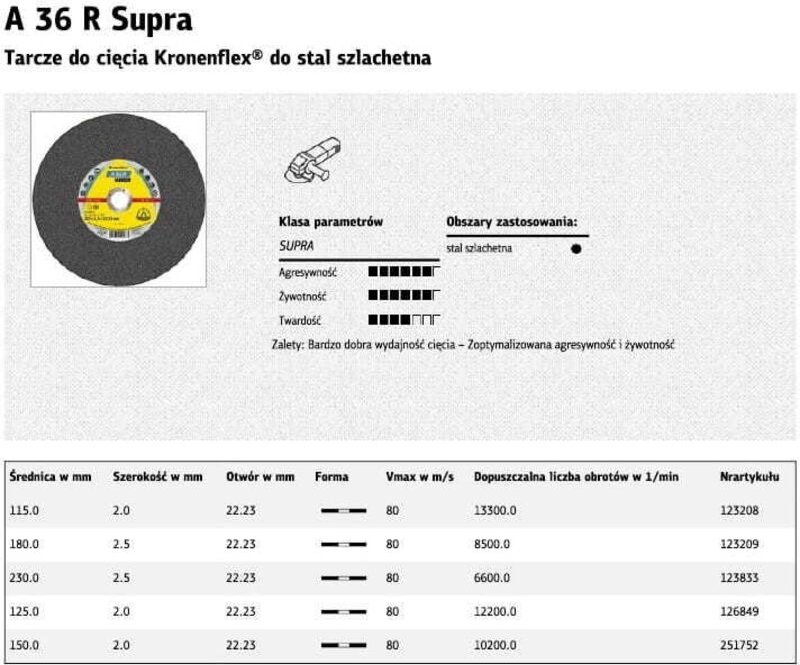 KLINGSPOR METALL-TRENNSCHEIBE 125 mm x 2,0 mm x 22,2 mm A36R Supra INOX