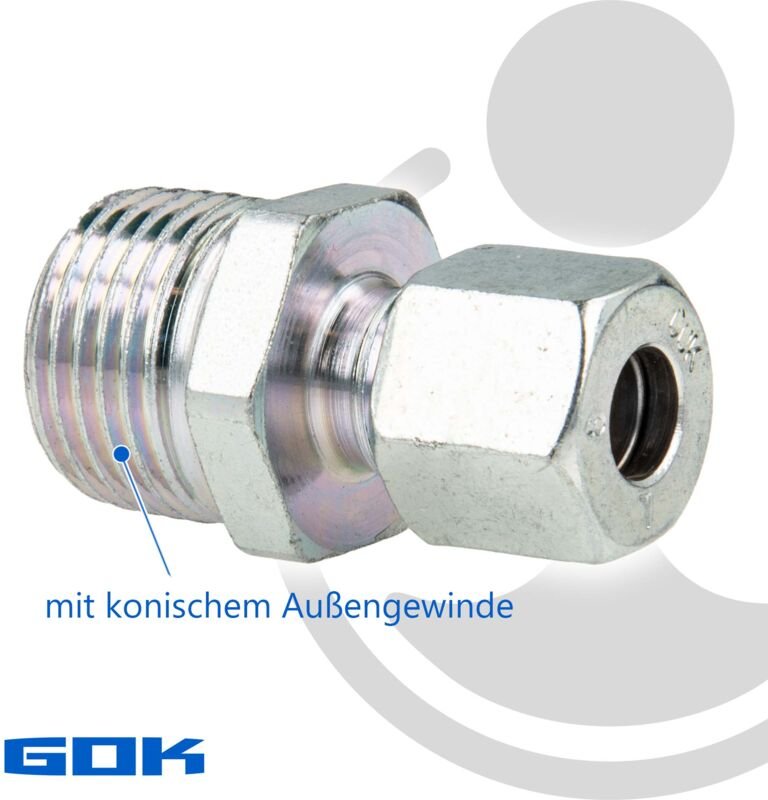 GOK - Schneidringverschraubung Typ gerk - Gerade Verschraubung ø 8 mm x r 1/2 Zoll ag, konisch (r), Stahl verzinkt, Schn...