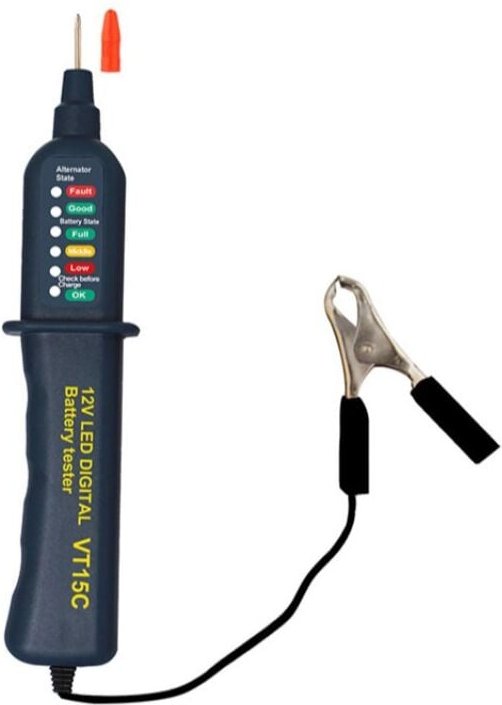 Aougo - Autobatterietester – 12 Volt – mit LED-Anzeige und Krokodilklemme