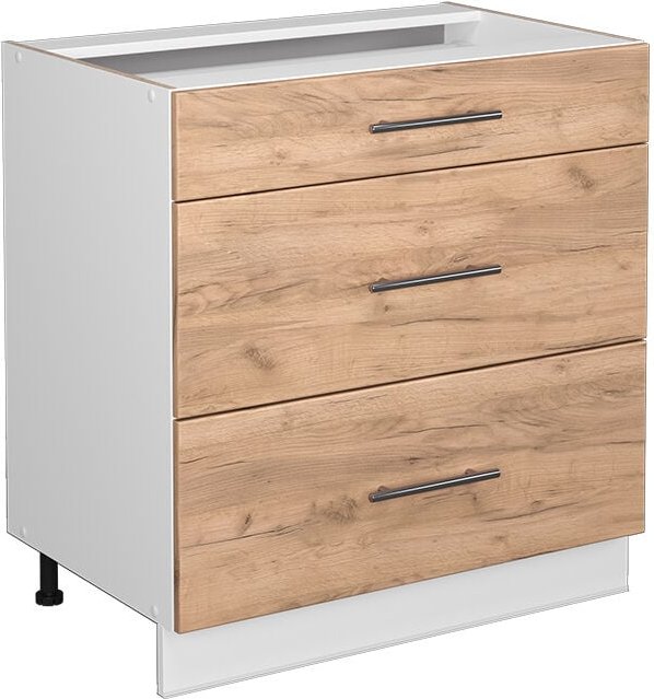 Badschrank Fame-Line, Goldkraft Eiche, 80 x 81.6 cm mit 3 Schubladen, ohne Arbeitsplatte, Vicco