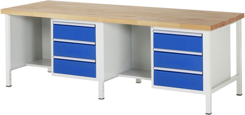 Werkbank höhenverstellbar 8452A2, B2500xT900xH840-1040mm, 6x Schublade-TA - RAU