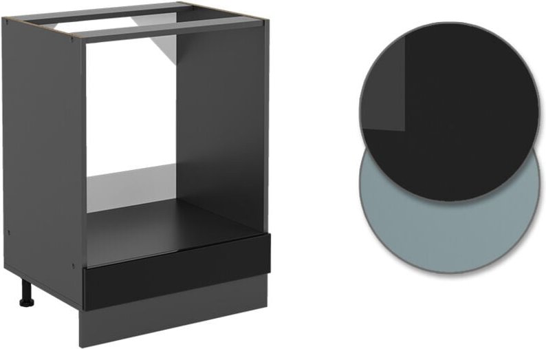 Vicco - Herdumbauschrank R-Line, Schwarz Hochglanz, 60 cm , ap Eiche