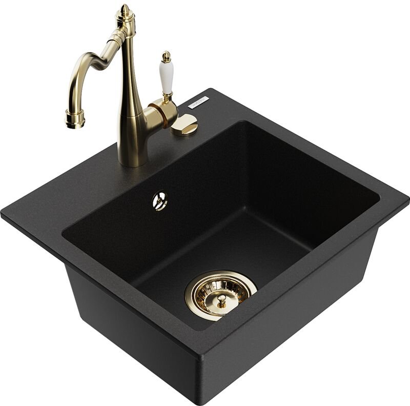 Milo 1-Becken-Granit-Spüle mit Mischbatterie Carla, Schwarz - 6505-77-670700-50 - Mexen