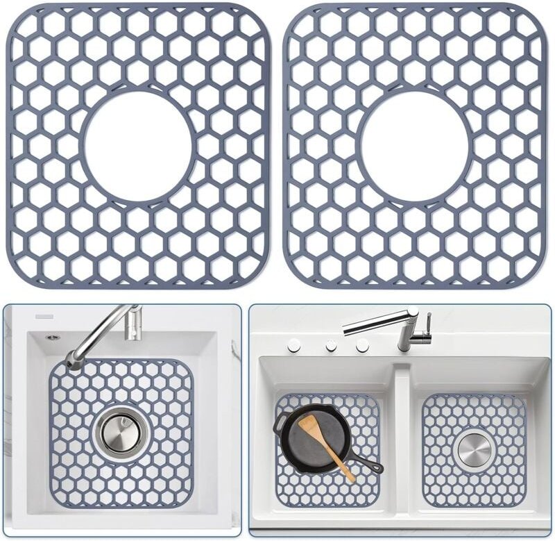 2er-Pack Silikon-Spülbeckenschutz für Küchenspüle, 31,8 x 29,2 cm mit zentralem Abflusszubehör, hitzebeständige Antiruts...