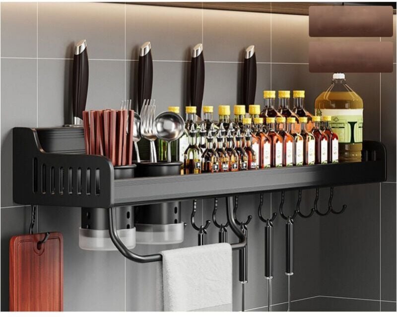 Cyslmuk - Gewürzaufbewahrung, Küchengewürzregal, Wandregalhalter, Wandküchenregal, Schwarz, 40 cm