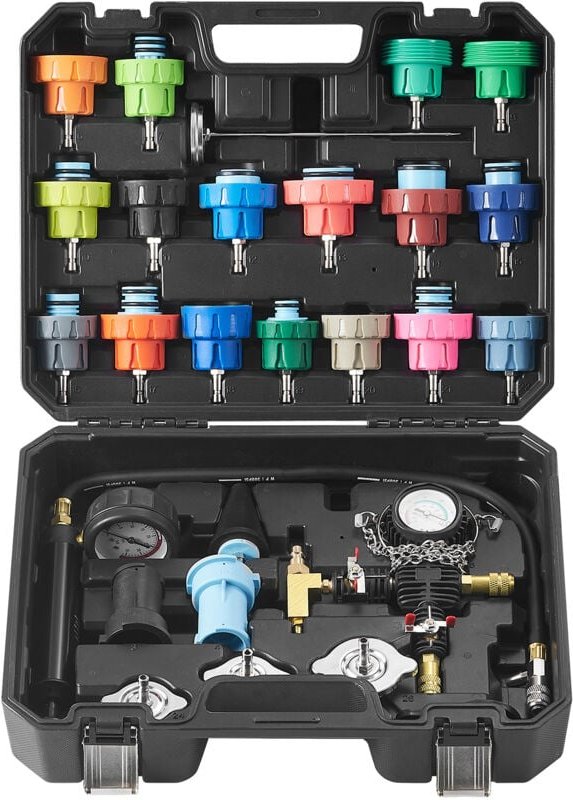 Mophorn - 28-teiliges Kühlerdruckprüfer-Set, Kühlmitteldruck- und Vakuum-Nachfüllwerkzeug mit manueller Pumpe, farbcodie...