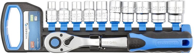 Hogert - Ratschen-Stecknusssatz 1/2' Umschaltknarre 72 Zähne Steckschlüssel-Set Nusssatz