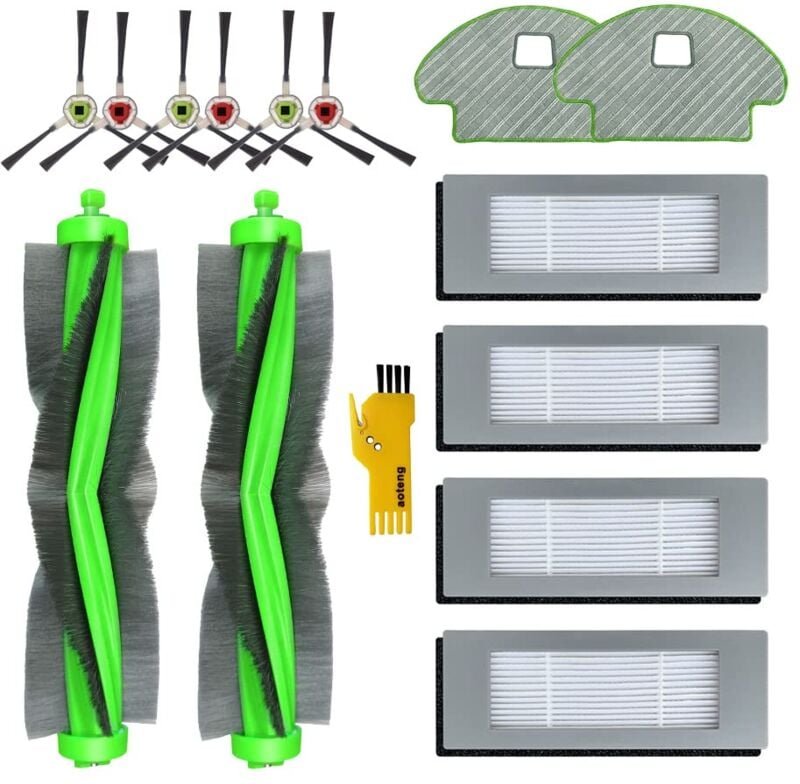 Ersatzzubehör-Set für iRobot Roomba Combo R111840 R1138 Roboter-Staubsauger, 14 Packungen, 2 Hauptbürsten, 4 Filter, 6 S...