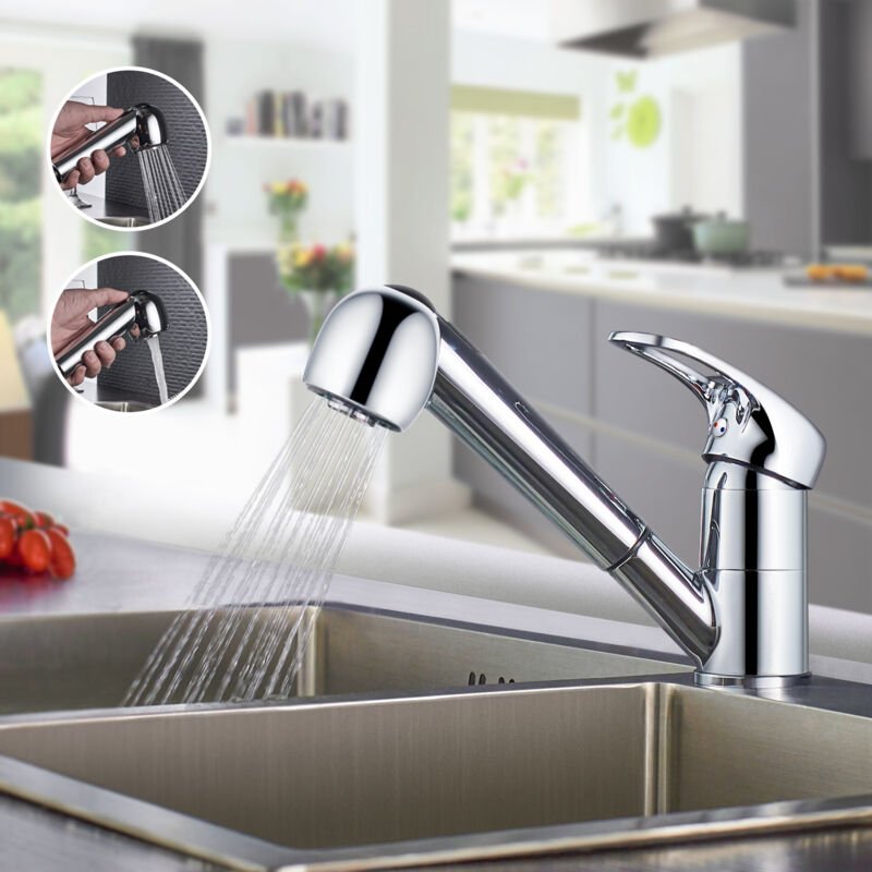 Küchenarmatur mit Ausziehbare Brause, Wasserhahn Küche Einhebelmischer mit 360° Drehbar, Hochdruck Mischbatterie Spültis...