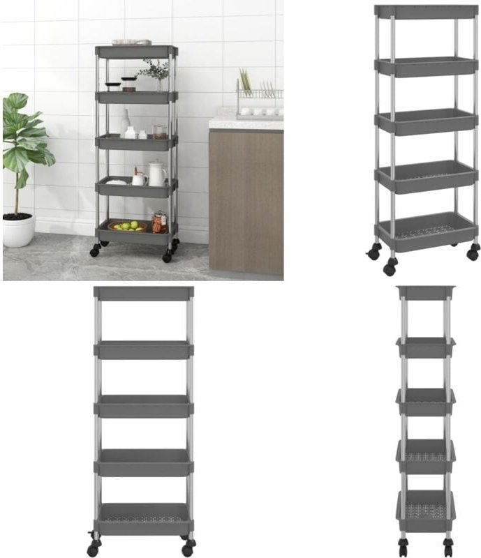 Küchenwagen 5 Etagen Grau 42x29x128 cm Eisen und abs - Küchentrolley - Küchenwagen - Stauraummöbel - Rollcontainer - Org...