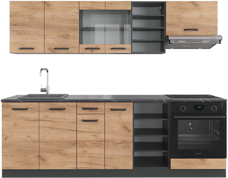 Thumbnail - Vicco - Küchenzeile R-Line, Goldkraft Eiche/Anthrazit, 240 cm , ap Anthrazit