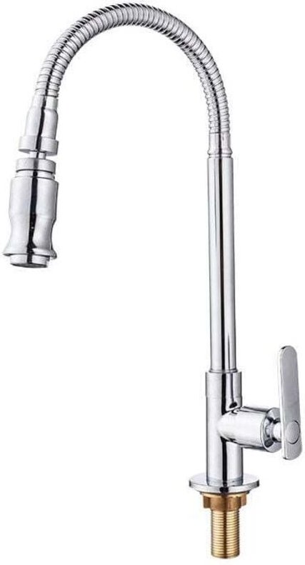 Wasserhahn für Küchenspüle im Freien – 360° drehbarer Einloch-Kaltwasser-Küchenhahn, Waschtischhahn mit flexiblem Hals, ...