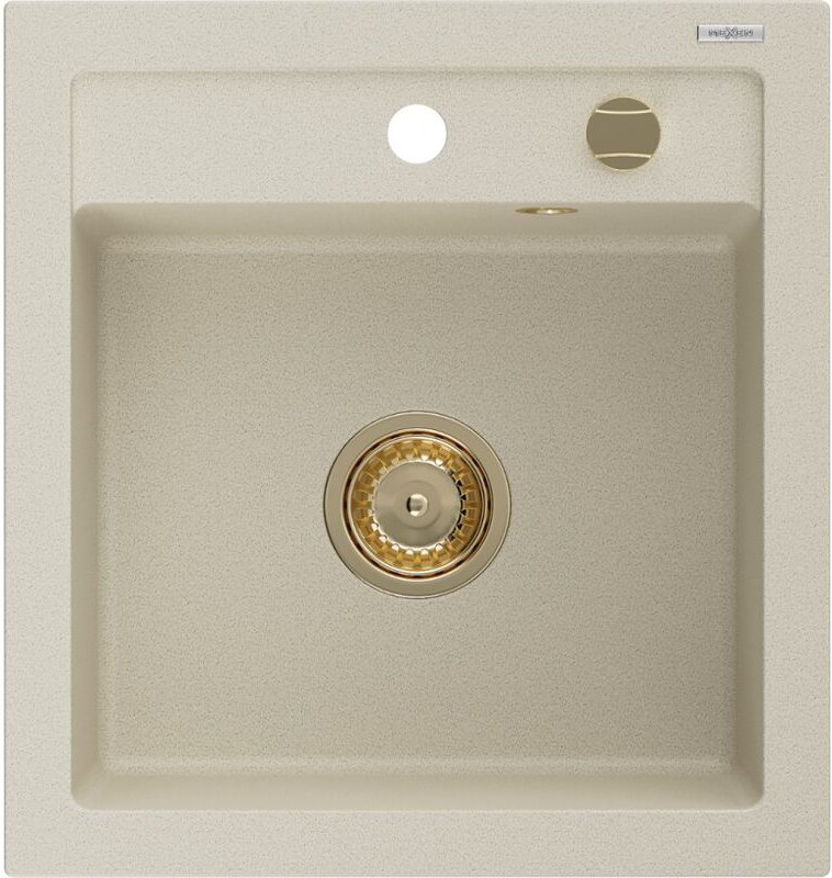 Thumbnail - Vito 1-Becken-Granit-Spüle 520 x 490 mm, Beige, Siphon Gold - 6503521000-69-G - Mexen