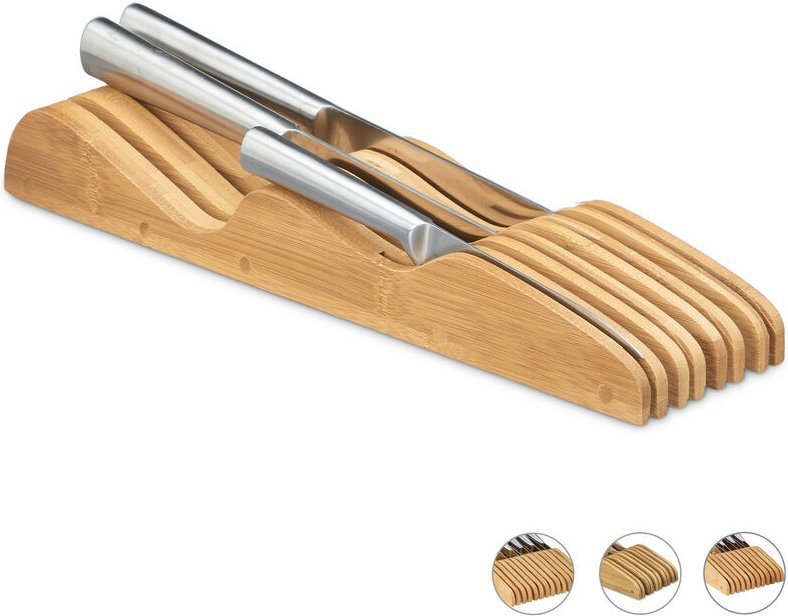 Thumbnail - Messerblock Schublade, ohne Messer, liegend, Bambus, für 7 Messer, hbt: 5x9,5x40 cm, Schubladeneinsatz, natur - Relaxday...