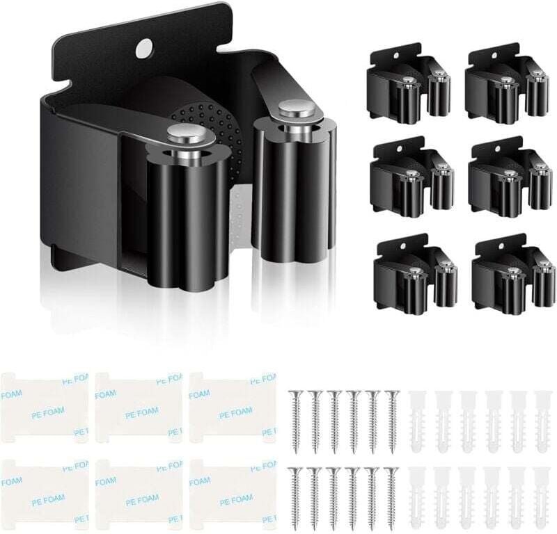 6 Stück Besenhalter, Wandbesenhalter, Mopphalter für Badezimmer, Küche, Garten, Garage, Büro