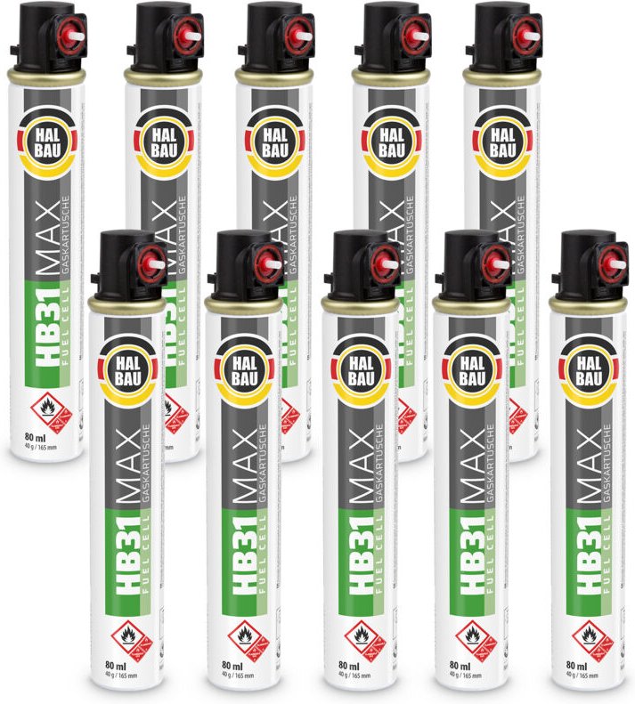 Halbau - Gaskartusche 165mm 80ml Fuel Cell Ersatzgas für Nagler HB31 rot - 10 St.