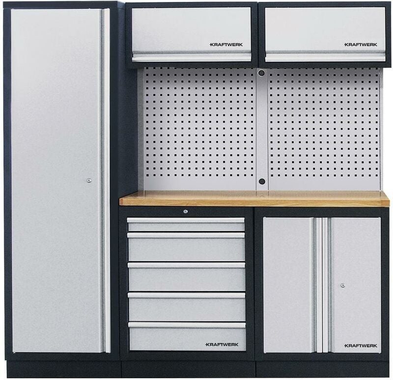 Kraftwerk - mobilio 3er Komplett-Kombi mit Lochwand, Buche Multiplex