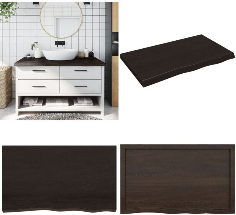 Thumbnail - Waschtischplatte Dunkelbraun 100x60x(2-6)cm Massivholz - Eichenholz Platte - Waschtischplatte - Badezimmereinrichtung - ...