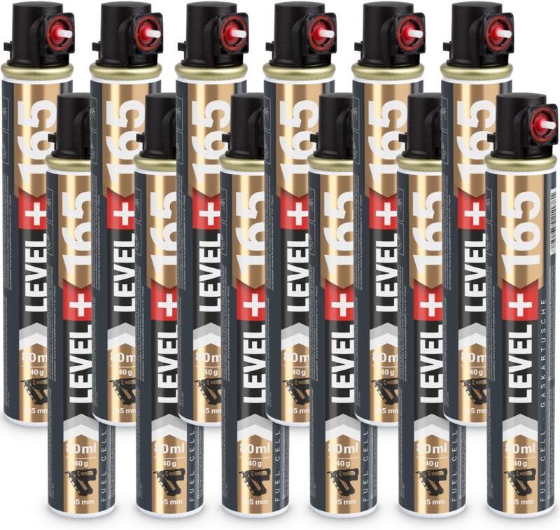 Level+ - level+ Gaskartusche 165mm 80ml Fuel Cell Ersatzgas für Nagler L+165 rot - 12 St.