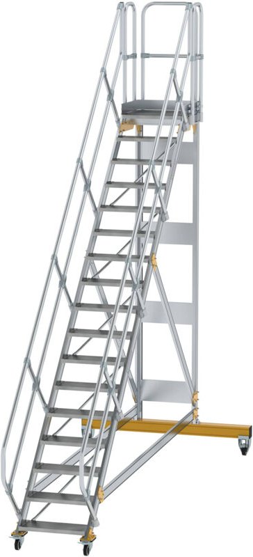 Günzburger Steigtechnik - Plattformtreppe 45° fahrbar Stufenbreite 0,6 m 17 Stufen Aluminium geriffelt - 600777
