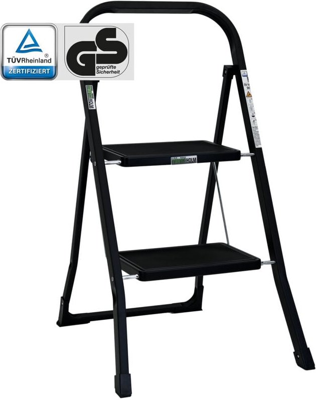 Baumarktplus - Trittleiter 2 Stufen klappbar tüv/gs 150 kg Anti-Rutsch Haushaltsleiter Klapptritt Leiter in schwarz