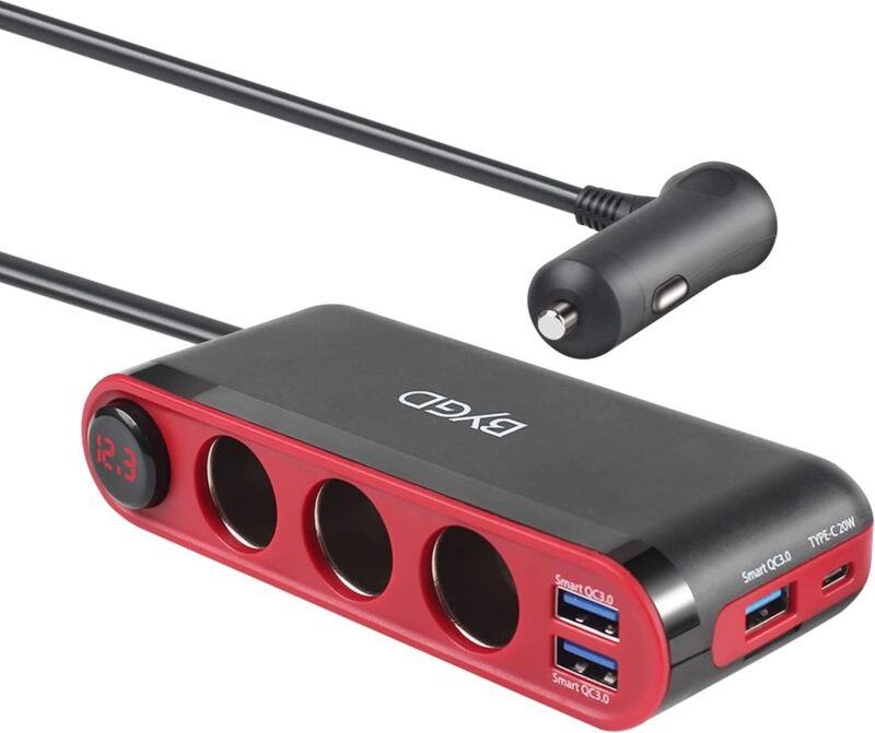 12V/24V-Zigarettenanzünder-Adapter, 18 w qc 3.0 USB-Zigarettenanzünder, mit 3 usb + Typ-C-Autoladebuchsen und 3 Zigarett...