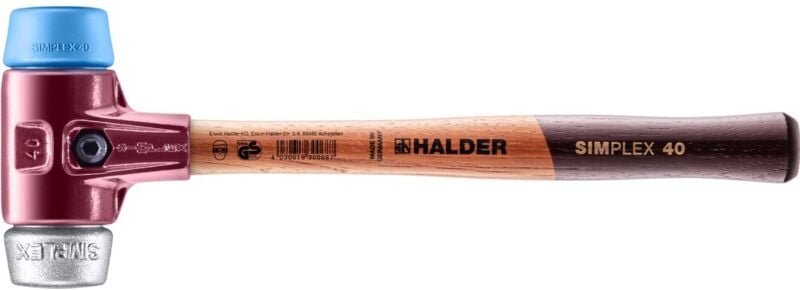 SIMPLEX-Schonhammer, TPE-soft / Weichmetall mit Tempergussgehäuse und hochwertigem Holzstiel D=40 mm 3019.040