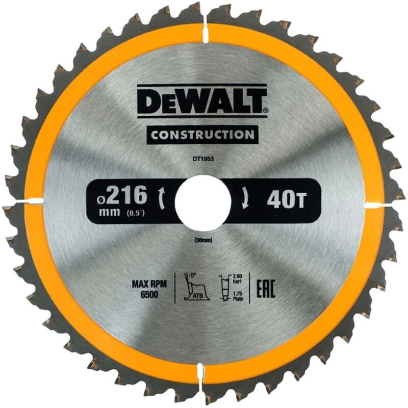 DEWALT Kreissägeblatt stationär 216/30 mm 40WZ DT1953-QZ