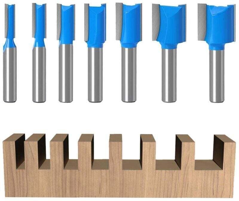 Aiperq - 7-teiliges 8-mm-Schaft-Holzfräser-Set, gerade Fräser, zweischneidiger Nutfräser, Kopierfräser, für die Holzbear...