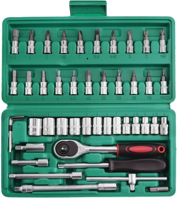 46PCS Steckschlüssel- und Bit-Set, Ratschenschlüssel-Sets, 1/4-Zoll-Autoreparaturwerkzeug