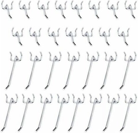 Metall-Lochwandhaken, Lochwandzubehör, 10 cm und 5 cm Einzelhaken-Set für Garagen, Geräteschuppen, Werkstätten, 30 Stück
