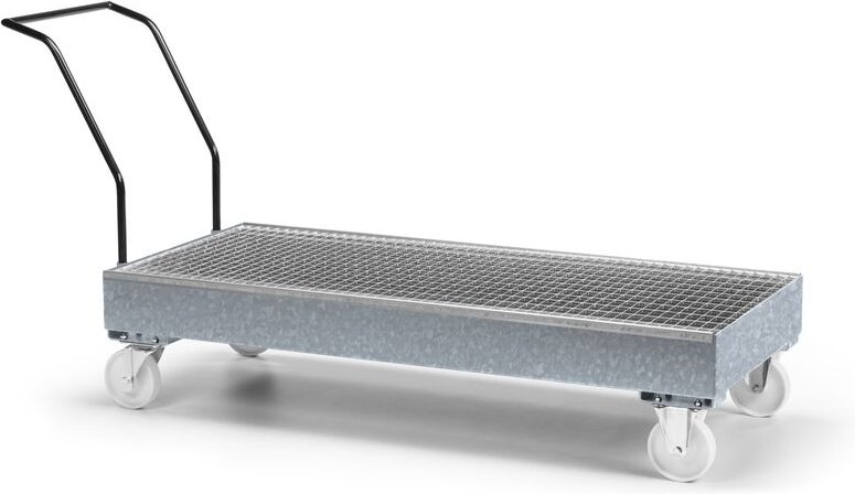 RR Industrietechnik Fahrbare Auffangwanne aus Stahl für 3x 200 Liter Fass mit Gitterrost verzinkt