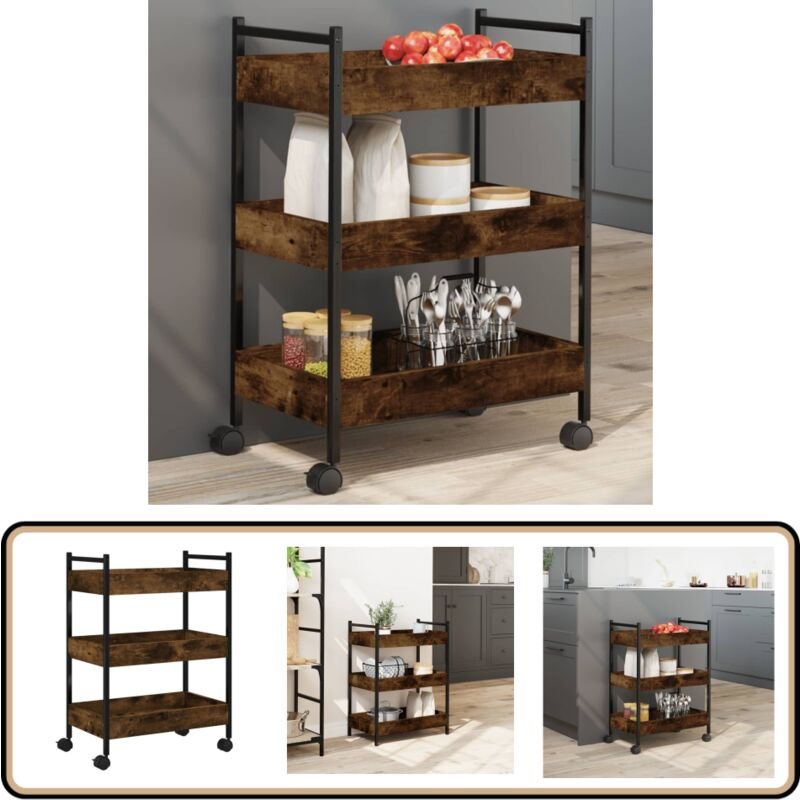 Küchenwagen Räuchereiche 50x30x70 cm Holzwerkstoff - Küchenwagen - Holzwerkstoffmöbel - Vintage Küchentisch - Mobile Spe...