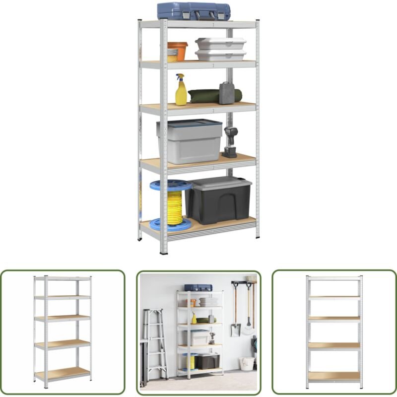 VidaXL Lagerregal mit 5 Böden Silbern Stahl & Holzwerkstoff