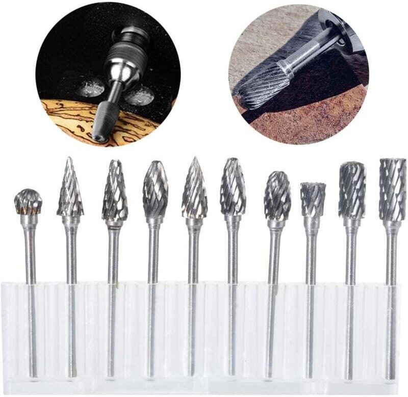 Aiperq - 10-teiliges Wolframkarbid-Drehfräser-Schleifkopf-Set für Dremel-Drehwerkzeuge zum Bohren und Polieren von Metal...