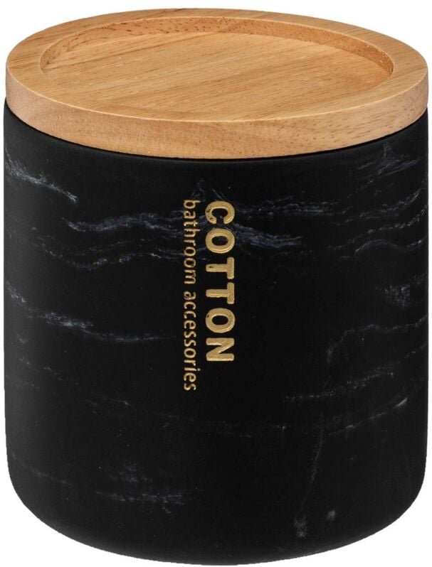 5five Simply Smart - Schwarzer wattepott lea deckel aus gummibaumholz - 5five