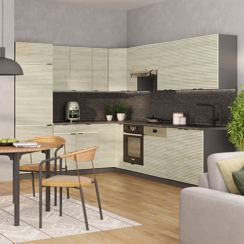 Vicco - Eckküche Fame-Line, Eiche Paneel/Anthrazit, 227 x 287 cm , ap Anthrazit